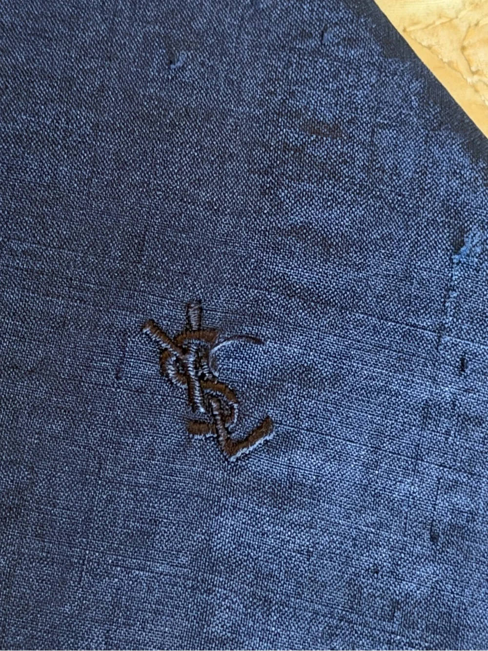 Vintage YSL Yves Saint Laurent Navy Raw Silk Tie Minimalist Designer Unisex